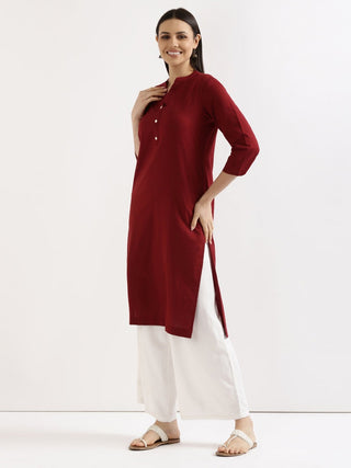 Maroon Airy Linen Long Kurta