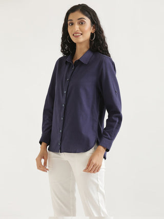 Navy Blue Airy-Linen Shirt