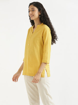 Yellow Airy Linen Short Kurta