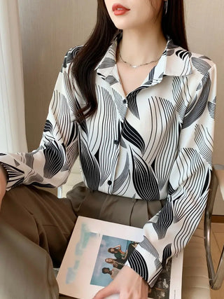 Graphic Print Button Front Shirt, Casual Long Sleeve