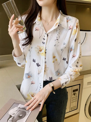 Floral Print Simple Shirt, Casual Button Front Long Sleeve