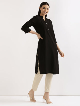 Black Airy Linen Long Kurta