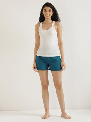 Turquoise Airy-Linen Shorts