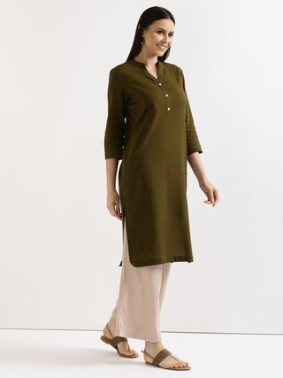 Olive Green Airy Linen Long Kurta