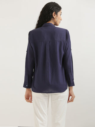 Navy Blue Airy-Linen Shirt