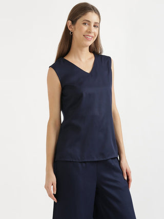 Navy Blue V-Neck Sleeveless Top