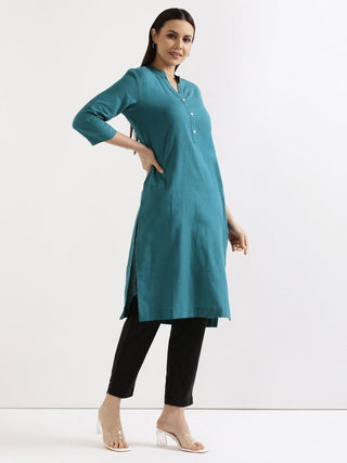 Turquoise Airy Linen Long Kurta