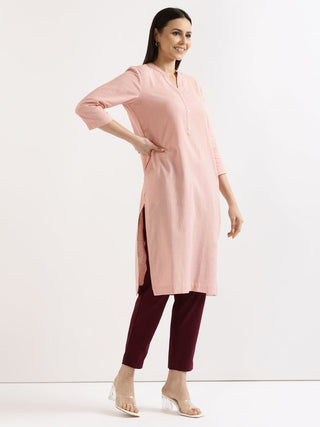 Salmon Pink Airy Linen Long Kurta