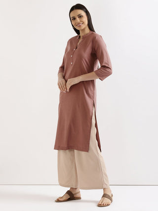 Rose Taupe Airy Linen Long Kurta