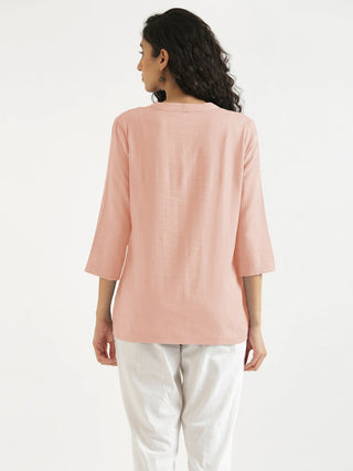 Salmon Pink Airy Linen Short Kurta