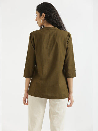 Olive Green Airy Linen Short Kurta