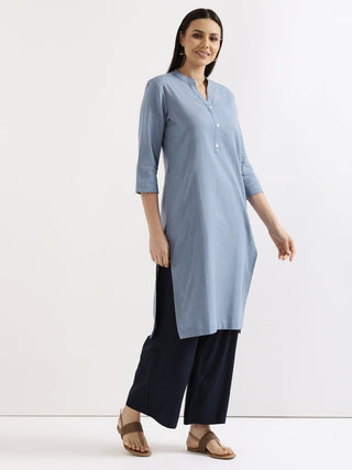 English Blue Airy Linen Long Kurta