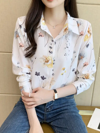 Floral Print Simple Shirt, Casual Button Front Long Sleeve