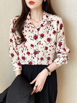 Floral Print Button Front Shirt, Casual Long Sleeve