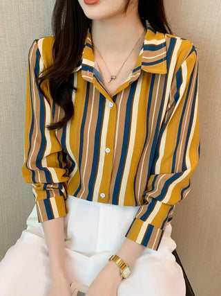 Striped Button Front Shirt, Casual Long Sleeve