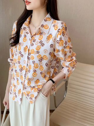 Allover Print Button Front Shirt, Casual Long Sleeve