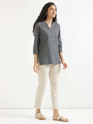 Slate Grey Airy Linen Short Kurta