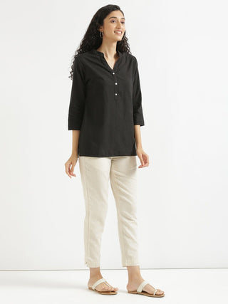 Black Airy Linen Short Kurta