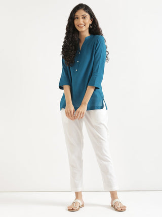 Turquoise Airy Linen Short Kurta