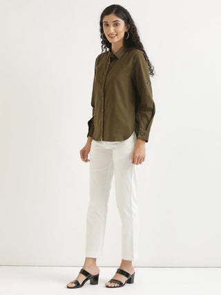 Olive Green Airy-Linen Shirt