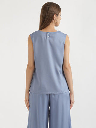 English Blue V-Neck Sleeveless Top