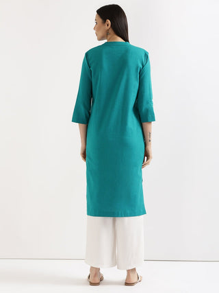 Teal Airy Linen Long Kurta