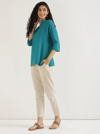 Teal Airy Linen Short Kurta