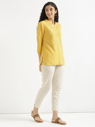 Yellow Airy Linen Short Kurta