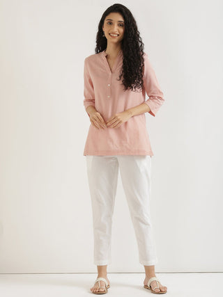 Salmon Pink Airy Linen Short Kurta