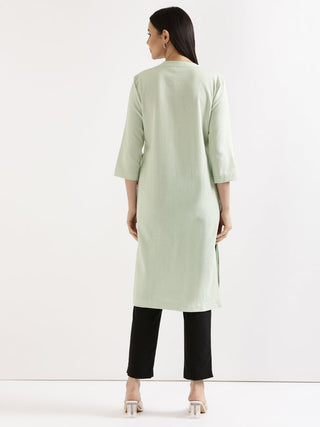 Mint Green Airy Linen Long Kurta