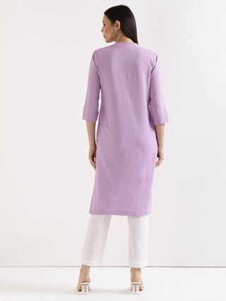 Lilac Airy Linen Long Kurta