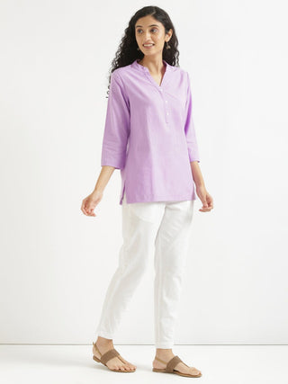 Lilac Airy Linen Short Kurta