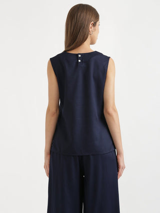 Navy Blue V-Neck Sleeveless Top