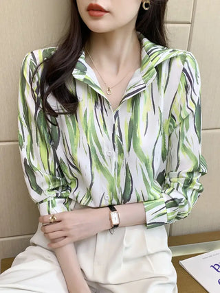 Abstract Print Button Front Shirt, Casual Collar Long Sleeve