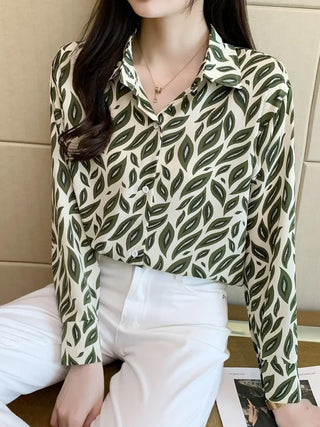 Allover Print Button Front Shirt, Casual Collar Long Sleeve