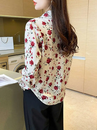 Floral Print Button Front Shirt, Casual Long Sleeve