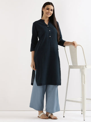 Navy Blue Airy Linen Long Kurta