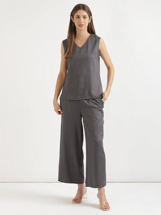 Grey V-Neck Sleeveless Top