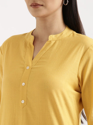 Yellow Airy Linen Long Kurta