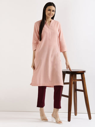 Salmon Pink Airy Linen Long Kurta