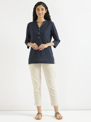 Navy Blue Airy Linen Short Kurta