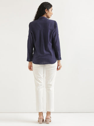 Navy Blue Airy-Linen Shirt