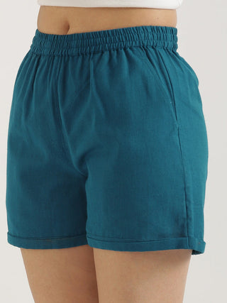 Turquoise Airy-Linen Shorts