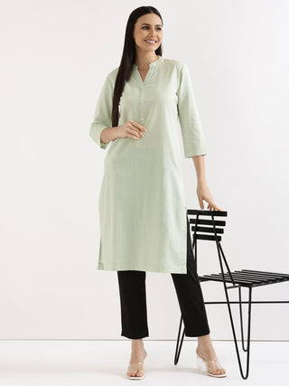 Mint Green Airy Linen Long Kurta