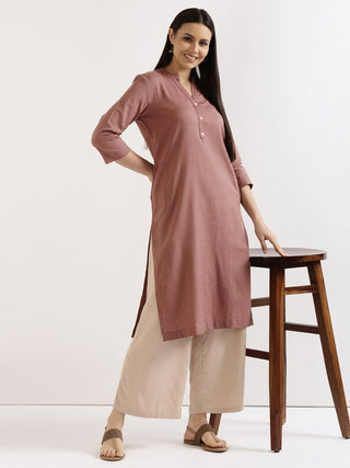 Rose Taupe Airy Linen Long Kurta