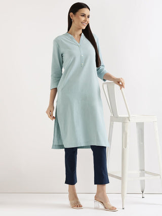 Sky Blue Airy Linen Long Kurta