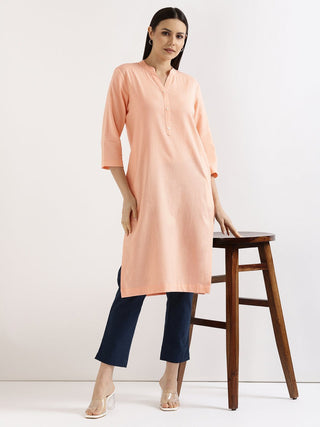 Peach Airy Linen Long Kurta