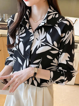 Floral Print Button Front Shirt, Casual Long Sleeve