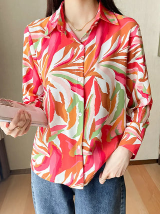 Allover Print Button Front Shirt, Casual Long Sleeve