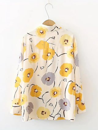 Floral Print Button Front Shirt, Casual Turn Down Collar Long Sleeve